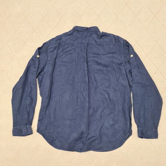 VTG Polo Ralph Lauren Shirt Mens XL 100% Linen Navy Blue 2 Pocket Button Up NWT - Picture 4 of 8
